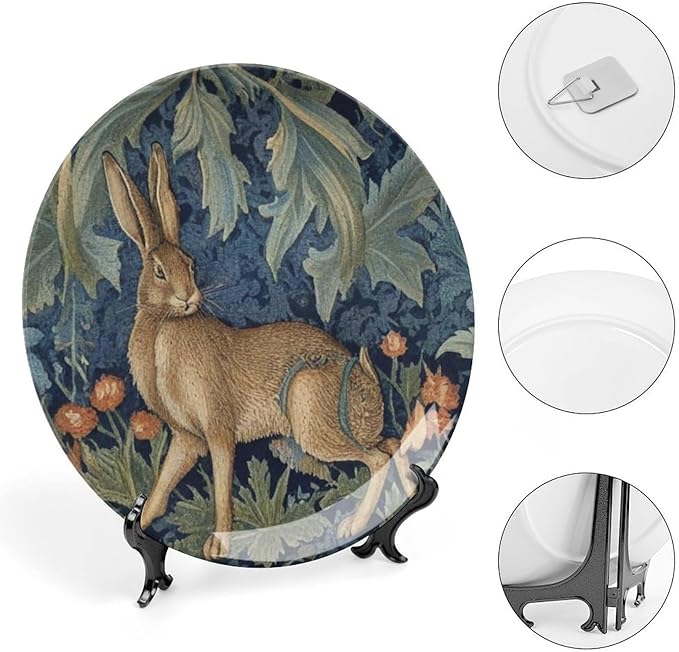 Forest Rabbit Floral Art Nouveau Fashion Plates, Custom Design Collector Plates for Housewarming Gifts Home Kitchen Decor, Including Bracket And Special Hook Art Decorations for Household Wall