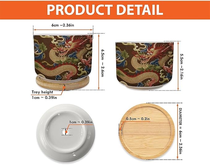 3 Piece Antique Chinoiserie Dragon Small Ceramics Pots for Plants Asian Style Chinoiserie Houseplant Pot for Succulent Dragon Gold Oriental Style Asian Ceramics Planters for Indoor