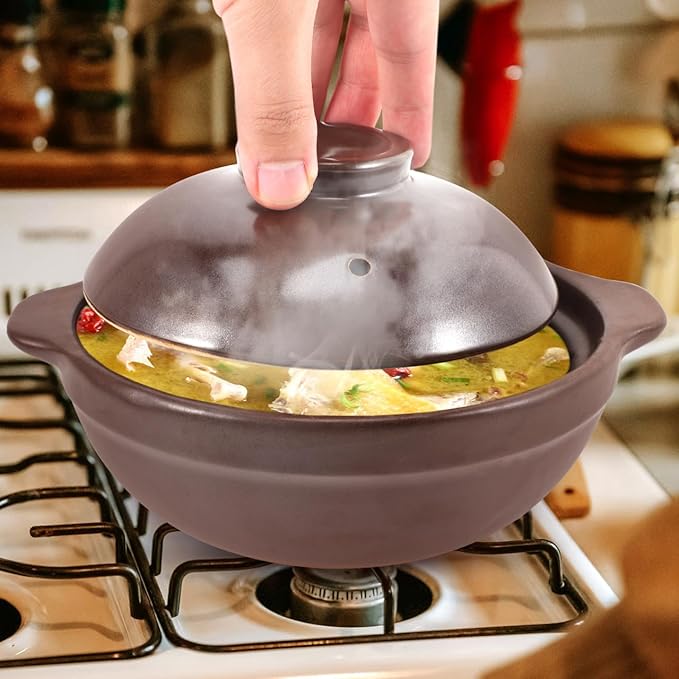 Cabilock Japanese Donabe Clay Pot with Lid, 6.5 Inch Terracotta Ceramic Casserole for Stovetop & Oven, Traditional Earthenware for Cooking Rice, Soup, Stew and Meat