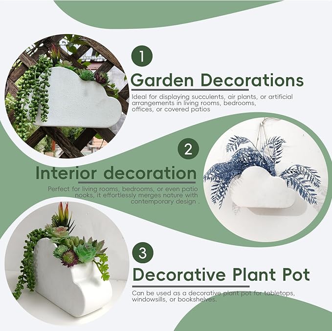 Ceramic Wall Planter,Rough-Glazed Cloud Style Handcrafted Hanging Flower Pot for Indoor Plants, Boho Home Decor with Drainage Hole