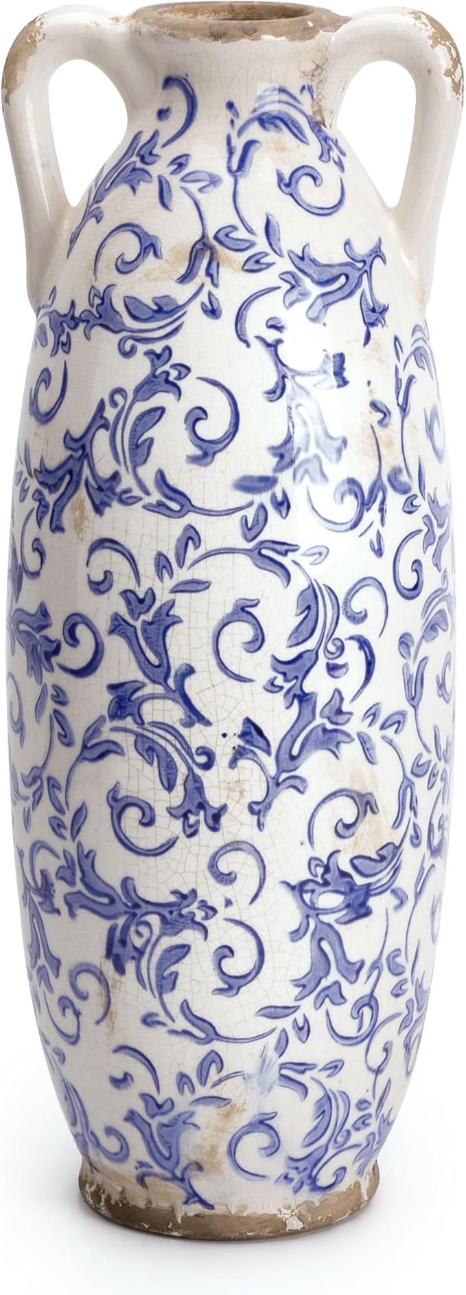 VICTOR & TERESA Blue and White Floor Vase for Pampas Grass, 11'' Tall Vase for Home Decor, Ceramic Farmhouse Decorative Large Vases for Flower, Mantel, Living Room, Shelf, Centerpieces, Gift for Mom