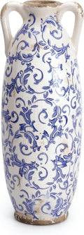 VICTOR & TERESA Blue and White Floor Vase for Pampas Grass, 11'' Tall Vase for Home Decor, Ceramic Farmhouse Decorative Large Vases for Flower, Mantel, Living Room, Shelf, Centerpieces, Gift for Mom