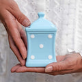 City to Cottage Handmade Small 5.3oz/150ml Ceramic Kitchen Herb, Spice, Storage Jar with Lid, Pottery Canister, Housewarming Gift (Baby Blue Polka Dot)