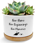 Housewarming Gifts New Home Plant Pots, Homeowner Hostess Gifts Succulent Planters, New Home Beginnings Memories Ceramic Plant Flower Pots for Home Office Desk Table Shelf(No Plants)