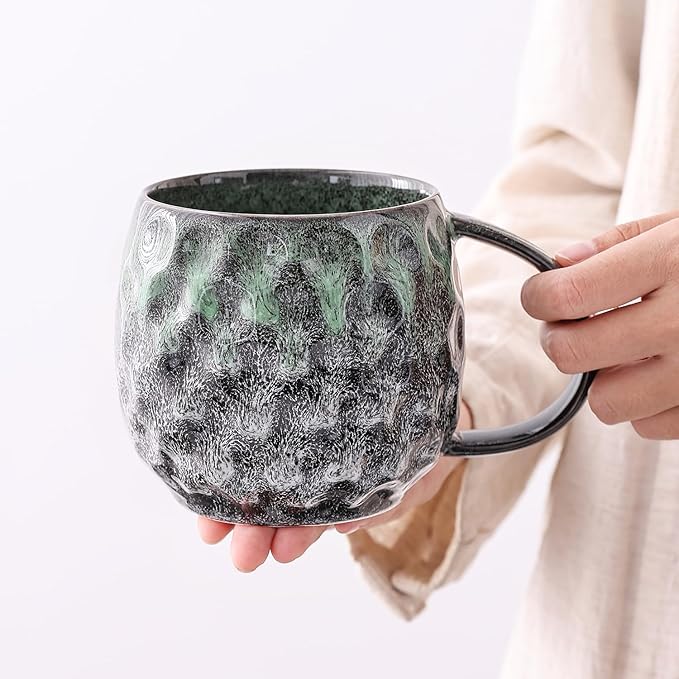 20oz Large handle Ceramic Coffee Mug, Handmade Glaze Color Changing Mug with Easy-Grip Handle, Unique Handcrafted Tea Cup for Home, Office, Gift Giving (cyan)