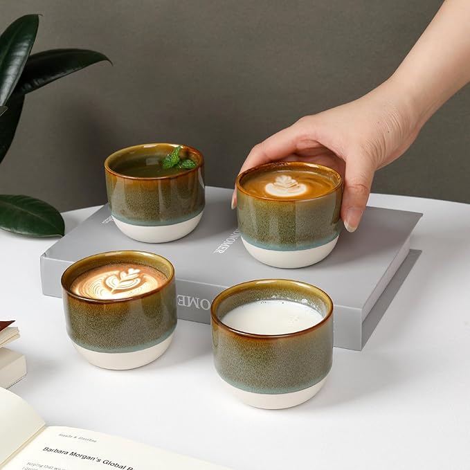 Ceramic Espresso Cups Set, Espresso Coffee Mugs, Special Glazed Demitasse Cups Expresso Coffee Cup for Espresso Machine (Kiln-Fired Blue)