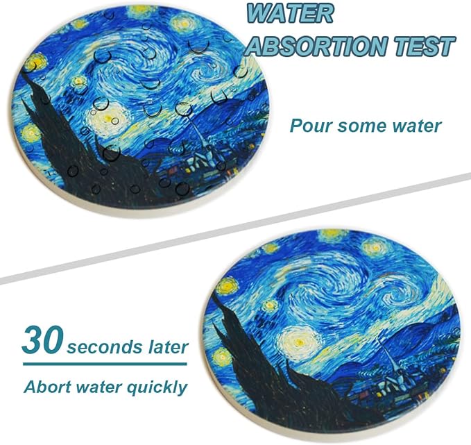 Coasters for Drinks Ceramic Van Gogh Art Coasters Set - Use 6 Famous Van Gogh Paintings, Unique Housewarming Gifts for New Home Decorative by WOWDING
