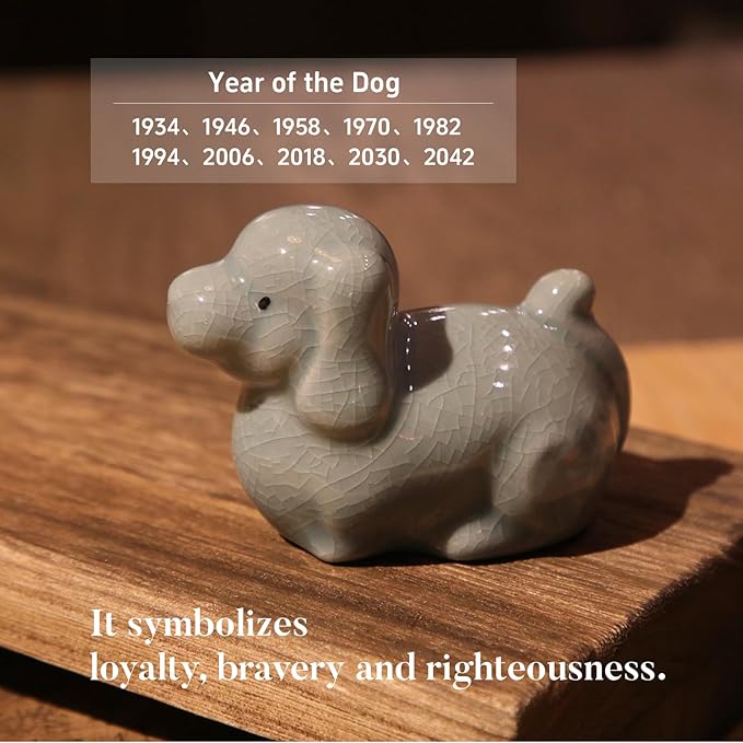 12 Chinese Zodiac Tea Pet, Unique Crackle Ru Porcelain, Traditional Chinese Cultural Tea Accessory, Asian Home & Office Decor, Gift for Tea Lovers & Anniversaries (Dog 1pc)