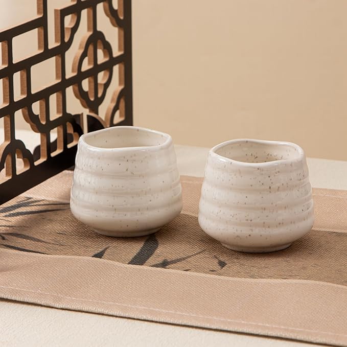 4pcs Japanese Tea Cup Set – 160ml 5.4OZ Ceramic Matcha Cup, Small Handless Espresso Cups, Cute Coffee Mugs for Valentine (Speckle)