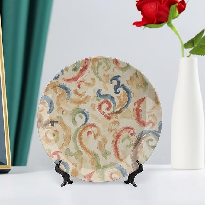 Rainbow Die-Tye Ikat Plates Ceramic Decor for Display Wedding Wall Personalized Halloween Idea Gifts Ceramic Craft for Decorative Ornaments Including Bracket And Special Hook, Multi Sizes by Choosing