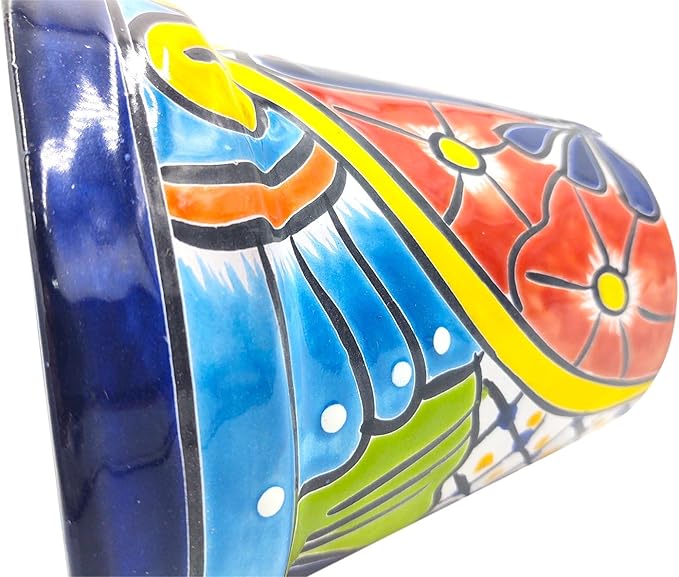 Cactus Canyon Ceramics Talavera Planter, Hand-Painted Mexican Traditional Ceramic Pot with Drainage Hole, Indoor Outdoor Rustic Botanical Terracotta, 7 Inch, Dark Blue Multicolor