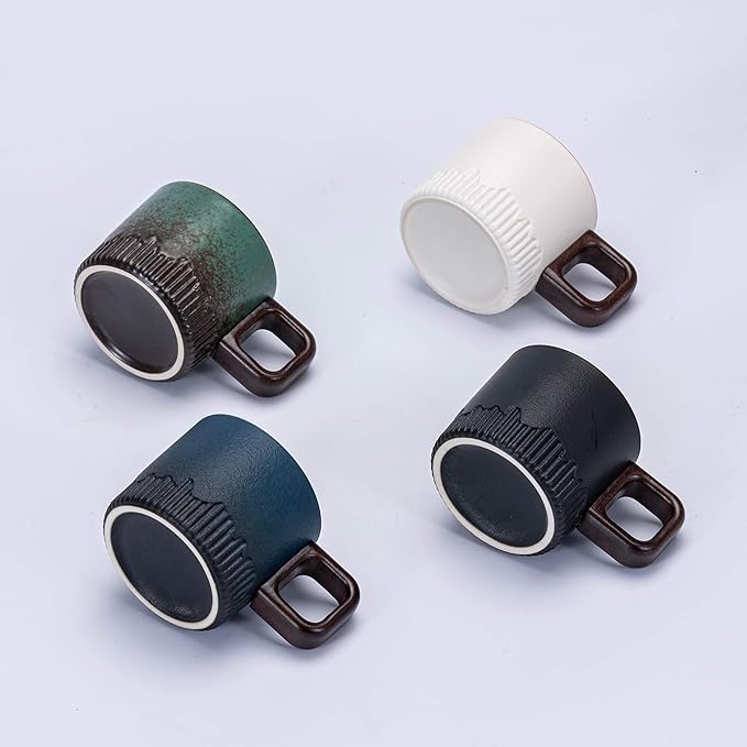 Espresso Cups Set of 2, 2 oz Ceramic Espresso Cups, Demitasse Cups for Tea or Coffee (Black&White)