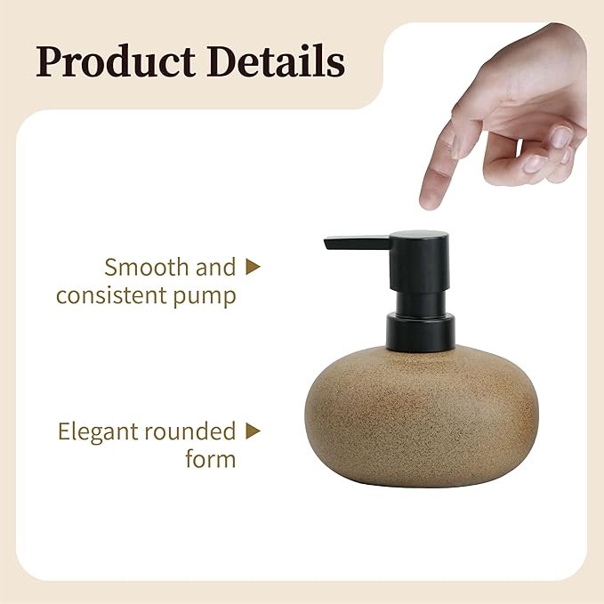 10oz Ceramic Hand Soap Dispenser, Elegant Liquid Soap Dispenser for Bathroom Countertop, Heavy & Sturdy Dish Soap Dispenser for Kitchen (Brown)