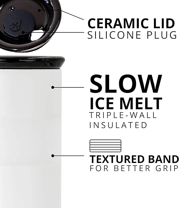 Elemental Personalized Artisan Insulated Tumbler, Triple Wall Coffee Travel Tumbler, Reusable Stainless Steel Coffee Tumbler with Ceramic Lid, Thermal Coffee Cups for Hot & Cold 16oz - Matte White