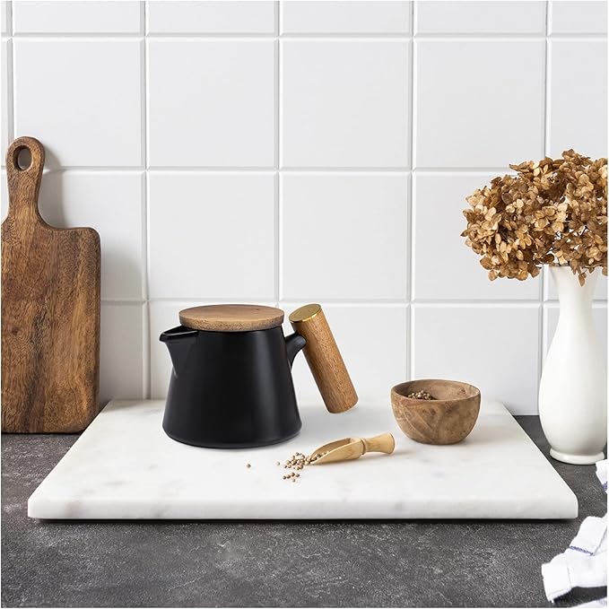ChefWave Artisan Series Ceramic Tea Pot with Stainless Steel Extra-Fine Infuser for Loose Leaf Tea and Bamboo Cool Touch Lid, 20 oz.
