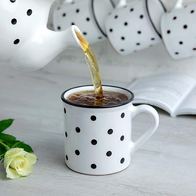 City to Cottage Handmade White And Black Polka Dot Ceramic Extra Large 17.5oz/500ml | Hot Chocolate, Coffee, Tea Mug, Cup with Handle Unique Designer Pottery for Tea Lovers