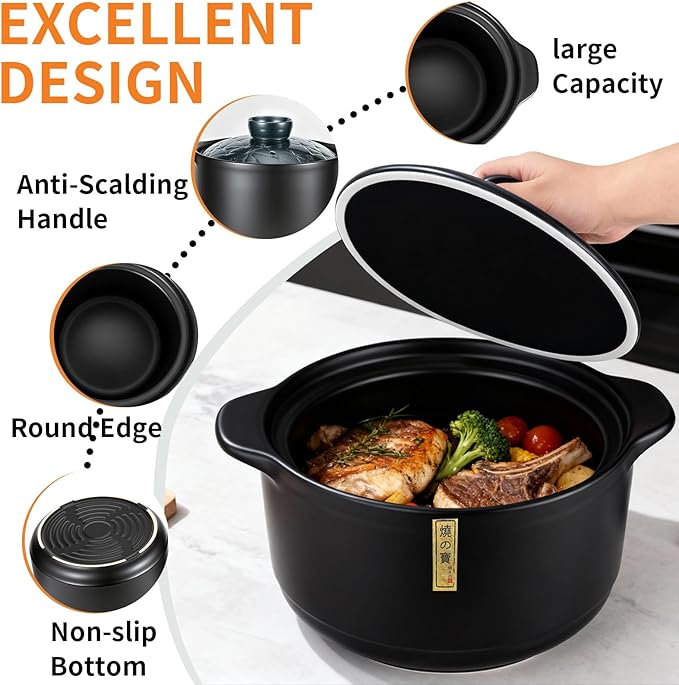 Ceramic Cooking Pot - Japanese Donabe/Chinese Casserole/Clay Pot - Blue 4.2L/4.4QT with Lid