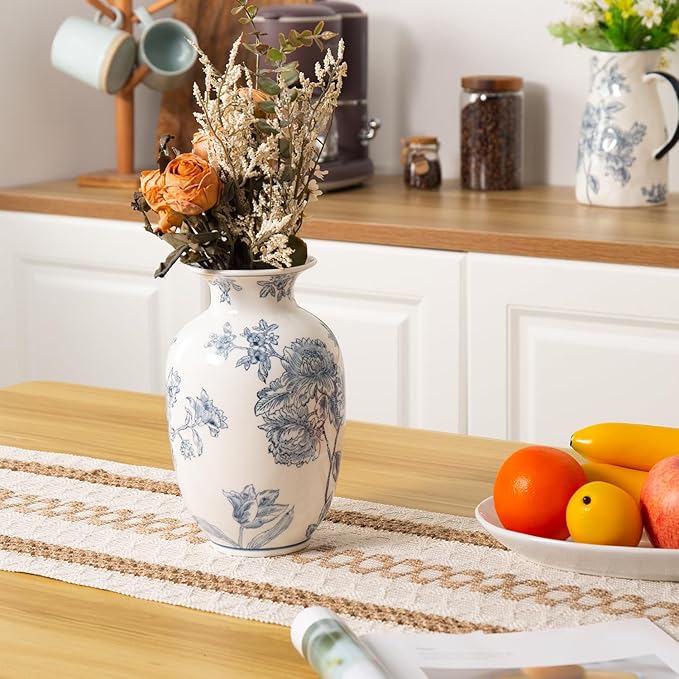 Blue and White Vase for Home Decor, Ceramic Chinoiserie Vase Decor, Porcelain Vases, Flowers and Branches
