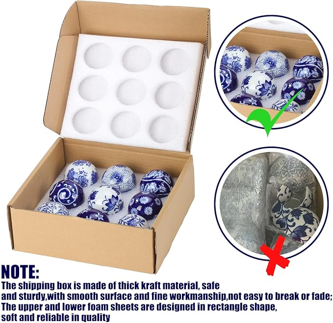 Vesici 9 Pcs Blue and White Porcelain Balls Decorative Chinoiserie Orbs for Centerpiece Bowls China Ceramic Balls Farmhouse Basket Tray Vases Decoration Gifts for Dining Table Holiday(Elegant Style)