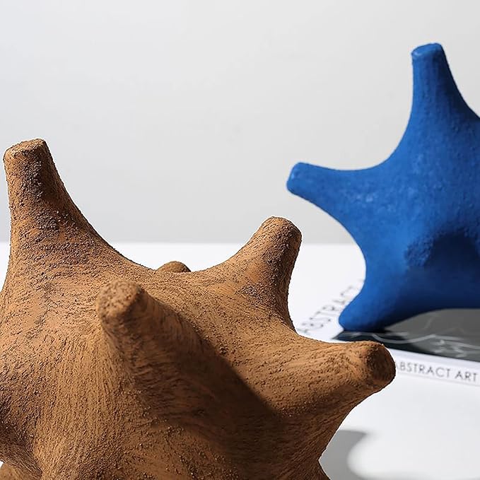 BK&MF Ceramic Polygonal Abstract Ornament Figurine,Creative Decoration Blue Brown Statues Garden Sculptures for Office Bookshelf Decor,A,26x17.5x19.5cm(10x7x8inch)