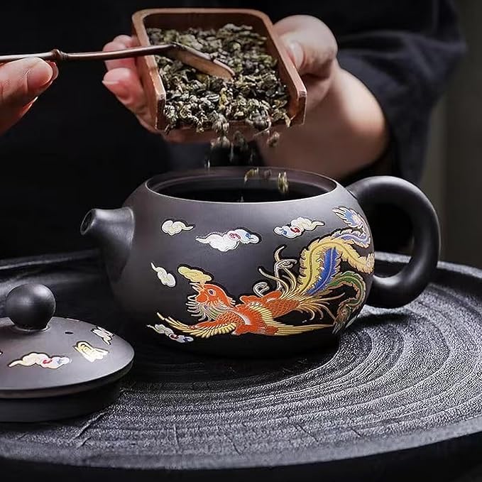 Zisha Tea Set, Chinese Tea Set with Gift Package, Suitable for Father's Day, Mather's Day, Birthday, Christmas Gifts (Round Dragon)