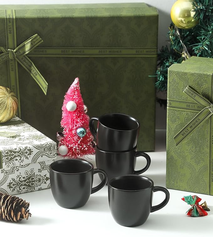 HASENSE Ceramic 3 OZ Espresso Cups, Porcelain Espresso Demitasse Cups Set of 4 for Double shot, Lungo and Ristretto, Tiny Italian Expresso Shot Coffee Mugs for Home and Office, Black