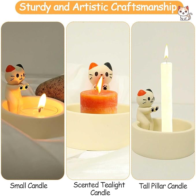 Cartoon Kitten Candle Holder,Handmade Ceramic Candlestick,Kitten Warming Its Paws Cute Scented Light Holder Candle Sticks Holder Decor,Cute Home Decor Gift for Cats Lovers-Colorful