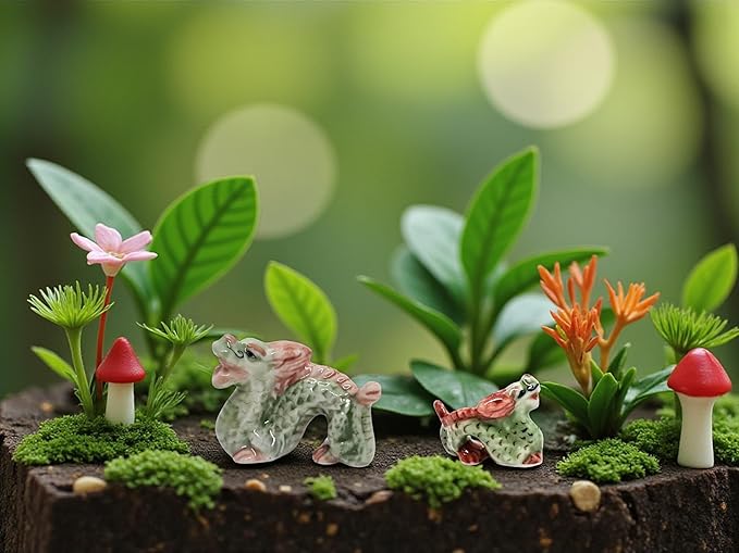 Bundle WitnyStore 1½" Green Red Chinese Asian Dragon Ceramic Figurine for Terrarium Decoration Collectible Statue for Adult Collectors Handcrafted Porcelain Ornament Sculpture Home Room Tabletop Decor
