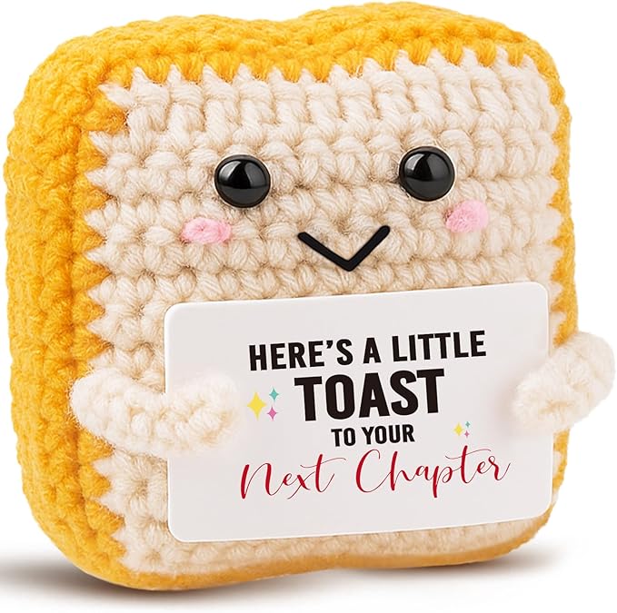 MAMAGIFTREE Crochet Toast New Chapter Gift - Handmade Amigurumi Gifts for Congratulations, Graduation, New Job, Retirement, Farewell - Cute Emotional Support Plush Present for Coworker, Friend