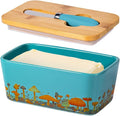 Mushroom Butter Dish with Lid,Large Butter Crock Keeper Saver,Ceramic Butter Container for Countertop with Highly Sealed Silicone Thick Wooden Lid for Kitchen Farmhouse Decor (Thin Blue, Mushroom)