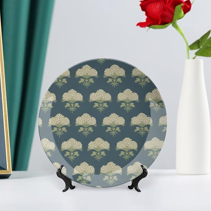 Hydrangea Indigo Floral in Navy Blue Vintage Plates of 6", 7", 8", 10", Custom Christmas Design Design Collector Plates, Customize Gifts, Wall Club Decorations Table, with Display Stand And Hook Up