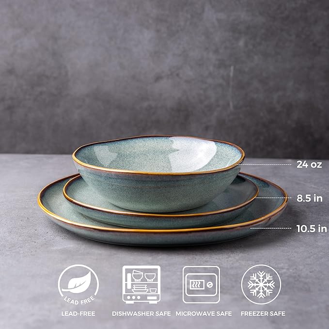AmorArc Ceramic Dinnerware Sets,Handmade Reactive Glaze Stoneware Plates and Bowls Sets,Highly Scratch Resistant | Dishwasher & Microwave Safe Dishes Set,Service for 8 (24pc)