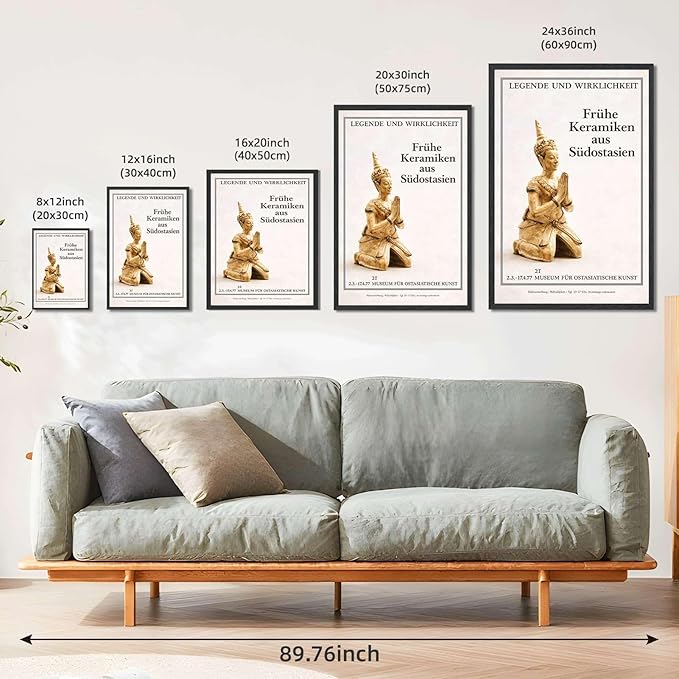 Framed Southeast Asian Ceramic Sculpture Poster Canvas Print Art Vintage Elegant Wall Art Painting Pictures Wall Decor for Living Room Home Decor Stunning Cultural Statue Art Print for Bedroom (Black framed,12L"X16W")