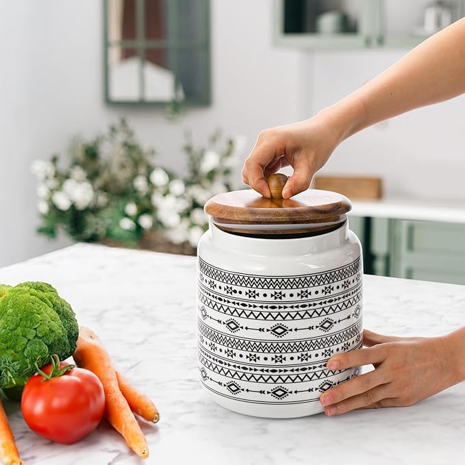 Hedume Kitchen Canister, Ceramic Large Food Storage Jar with Airtight Seal Wooden Lid, 100 Fl Oz Porcelain Food Storage Canister for Home and Kitchen Serving for Coffee, Sugar, Tea, Flour and More