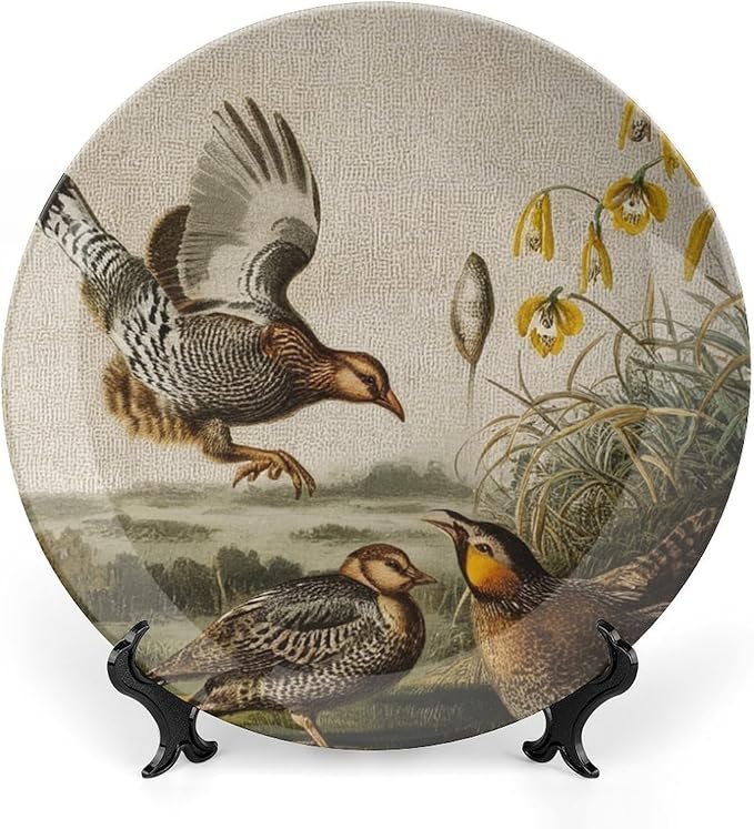 Plates Ceramic Toile Birds Customize Decor for Table Art Decoration Farmhouse Office Ceramic Dinner Plates 1 Plate with 1 Display Stand, Multi Sizes by Choosing, Gifts for Men Women