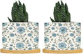 Mughal Flower in Ceramic Planters Blue Floral Planters for Indoor Plants with Drainage Holes and Saucers Pot for Indoor Outdoor Garden