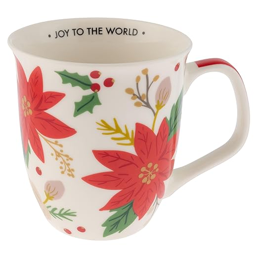Karma, 16 oz Boho Holiday Mug - Cute Christmas Coffee and Tea Mug - Colorful Ceramic Coffee Mugs for Women and Men, Poinsetta