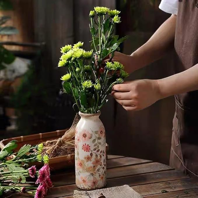 Mini Vintage Vase Rustic Farmhouse Flower Vase for Home Decor,Boho Ceramic Vases for Table,Bookshelf,Living Room Centerpieces,Mini Flower Vases 6.1 Inch
