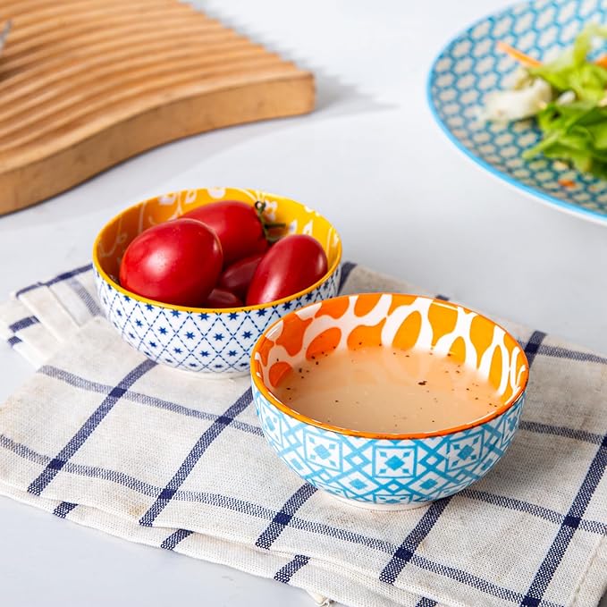 Ceramic Dipping Bowls Set - Mini 4 Oz Dessert Bowls Set - Small 3.5 Inch Porcelain Bowls for Side Dishes, Snack, Appetizer, Yogurt - Microwave Dishwasher Safe - Set of 6 - Assorted Colors