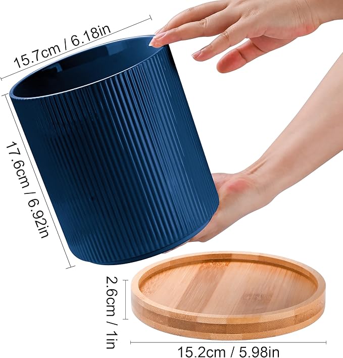 QUELIEN Utensil Holder, 360° Rotating Ceramic Kitchen Utensil Holder for Countertop, 7.7" Utensil Crock for Kitchen Counter with Rotatable Wooden Base,Ideal Housewarming Gift & Mothers Day Gift