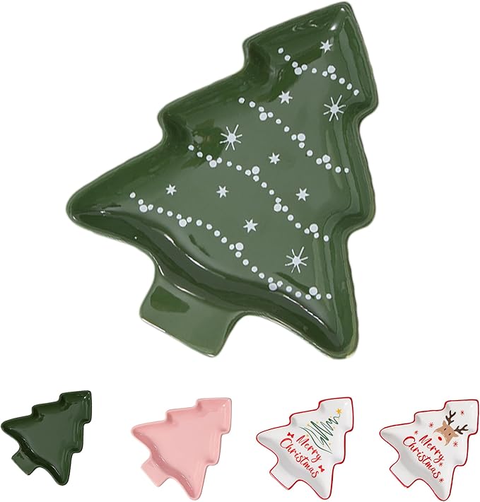 Ceramic Christmas Tree Spoon Rest for Cooking, Cute Festive Spoon Holder for Stove Top,Porcelain Christmas Dish for Kitchen Counter,Holiday Gift (Green-Ribbon)