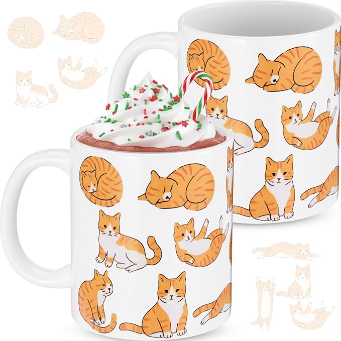 Sliner 2 Set Orange Tabby Cat Coffee Mugs Gifts 11 oz Funny Cat Mom Ceramic Coffee Cups Tea Cup Mothers Day Holiday Birthday Gifts for Men Women Cats Lovers