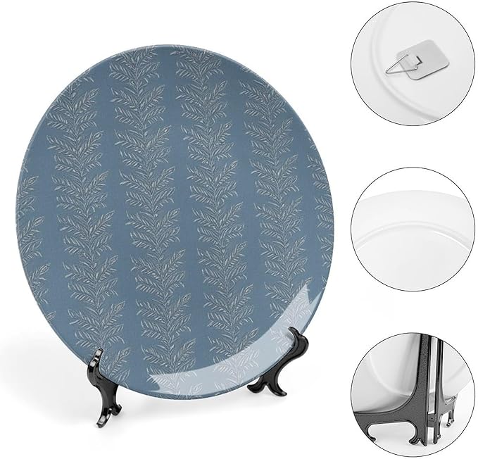 Christmas China Plates for Display Thibaut Blue Leaves Stripes Table Kitchen Supplies Chinese Plates with Display Stand Customize Gifts for Men Women, 6", 7", 8", 10"
