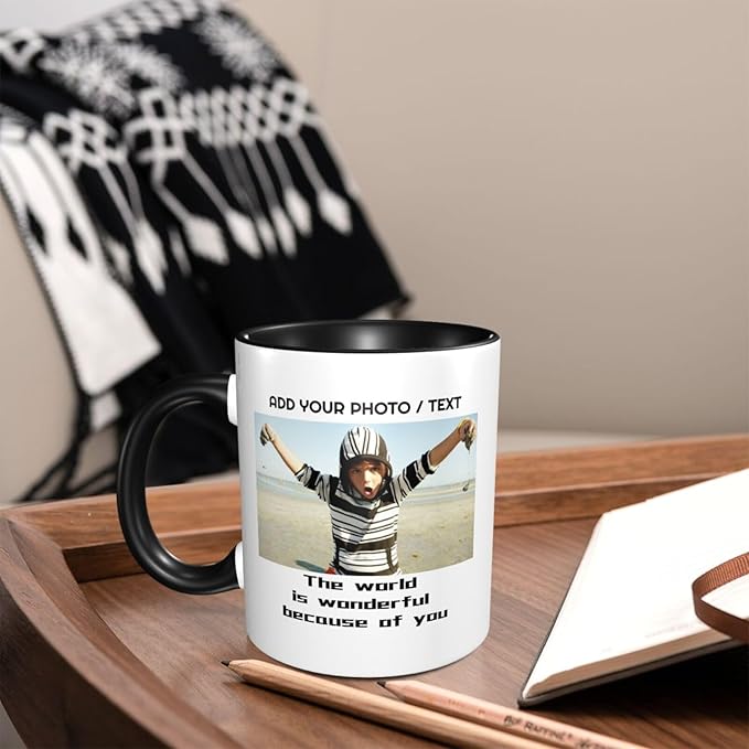Custom Mug With Pictures, Personalized Coffee Mugs, Ceramic Coffee Cups Tea Cup for Office and Home, Add Multiple Images Funny Gift for Birthday Xmas Father & Mother Day, Black
