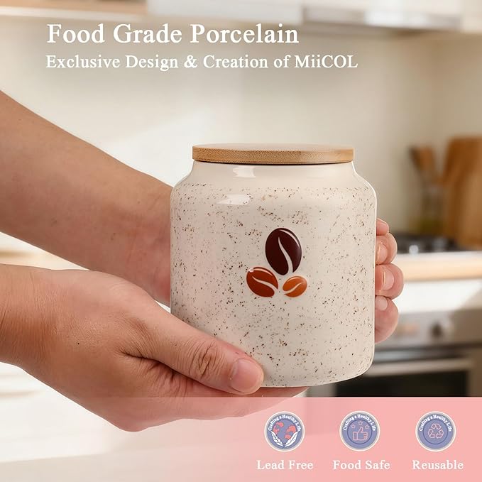 Miicol Ceramic Storage Canister with Airtight Lid, Food Storage Container, Round Coffee Canister, Pantry Organizer, Kitchen Storage Jar for Coffee Bean, Flour, Pasta, Sugar, Spices, Tea, 20 fl.oz‌