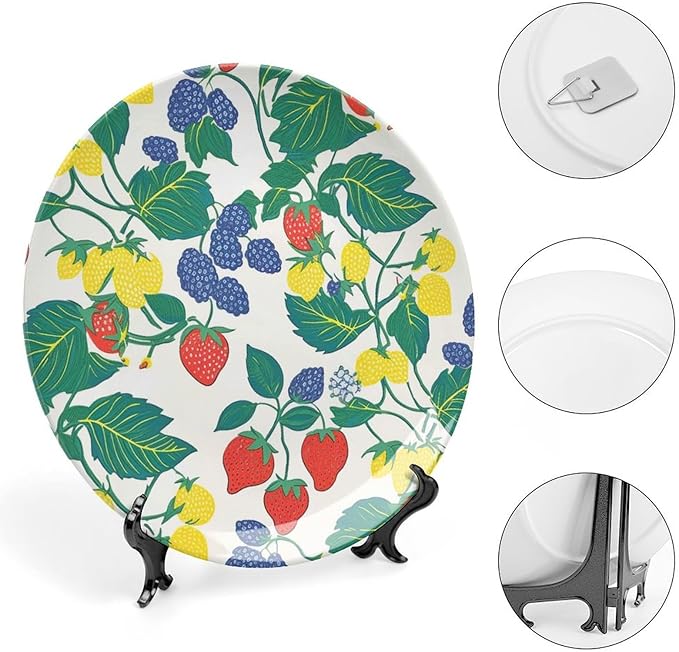 Plates Ceramic Summer Cherry Lemon Citrus Garden Personalized Decor for Wedding Household Table Office Design Collector Plates Including Bracket And Special Hook, Multi Sizes, Gifts for Men Women