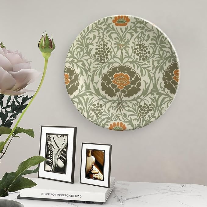 Teal Floral Vintage Plates of 6", 7", 9", 10", Customize William Morris Garden Flowers Wall Decorative Plate, Festival Farmhouse Decorations Art Decoration, with Display Stand And Hook Up