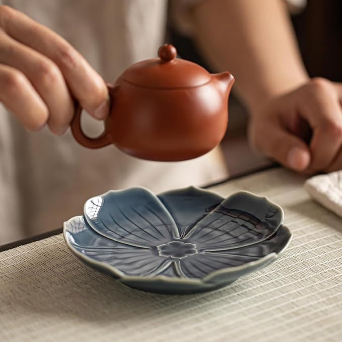 Gaolinci Zen Ceramic Plate, 5 Inches Lotus Shaped Appetizer Plates, Dessert Plate, Nut Plate (Set of 4)
