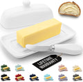 Zulay Kitchen Ceramic Butter Dish with Lid For Countertop & Stainless Steel Knife – Keeps Butter Soft & Fresh – White Butter Dish with Easy-Grip Knob, Durable & Everyday Butter Holder for Home - White