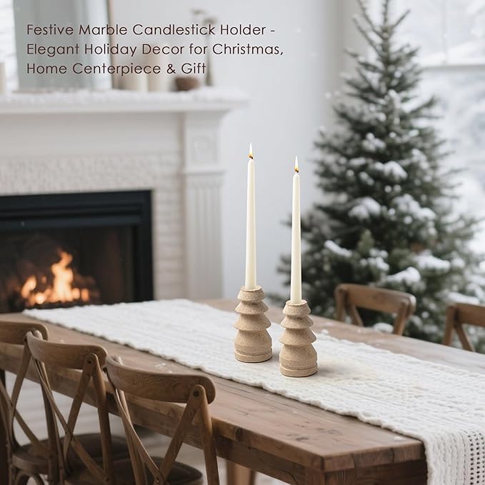 WORHE Marble Candle Holders Set of 2, Natural Stone Candlestick Holder for Christmas Decor, Wedding Centerpiece, Dining Table Fits 3/4" Taper Candles, Non-Slip Base, Light Brown (WH070)